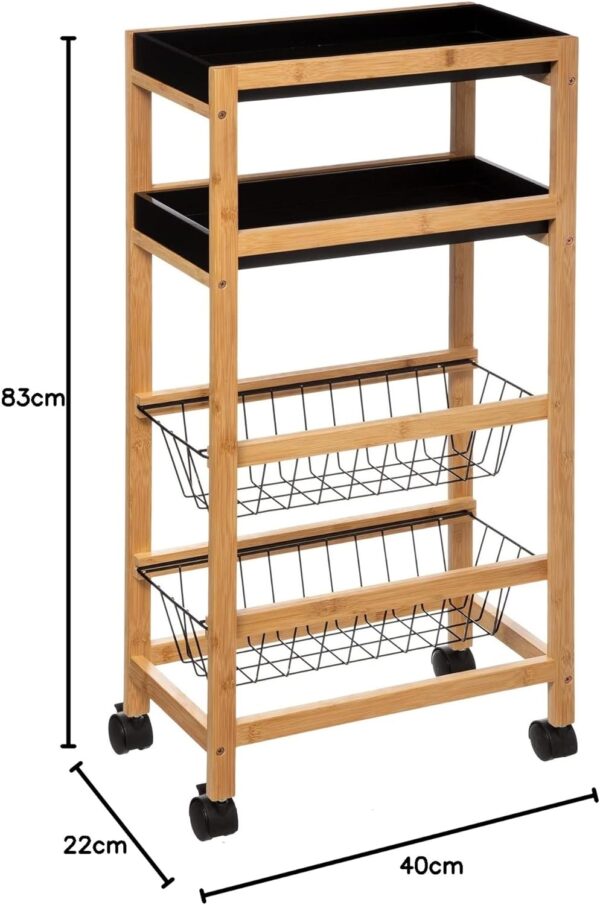 Carucior 5Five Blackwood cu 3 niveluri, bambus si MDF, 41x22x83 cm, natur si negru - imagine 3