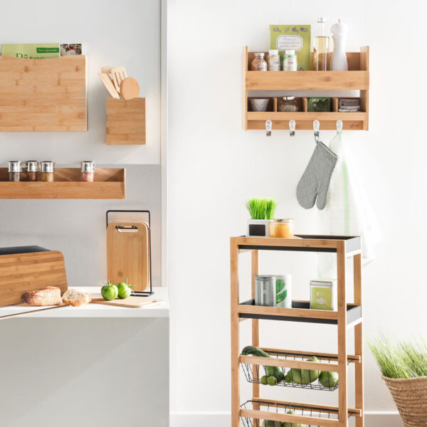 Carucior 5Five Blackwood cu 3 niveluri, bambus si MDF, 41x22x83 cm, natur si negru - imagine 6