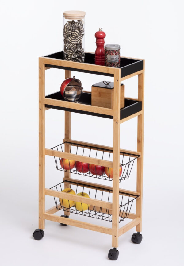 Carucior 5Five Blackwood cu 3 niveluri, bambus si MDF, 41x22x83 cm, natur si negru - imagine 7