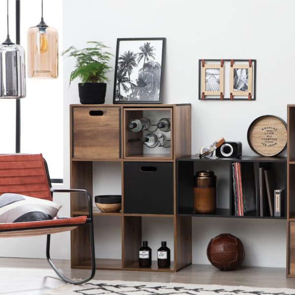 Suport sticle vin 5Five Mix n'Modul stil industrial, PAL, 31x31x31 cm, maro - imagine 3