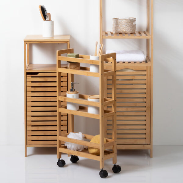 Etajera mobila cu 3 niveluri 5Five Bambou, din bambus, 36x15x74 cm, bej - imagine 3