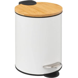 Cos gunoi 5Five Modern Color cu capac bambus si sistem soft-close, otel, polipropilena si bambus, 3L, 22x17x23 cm, alb