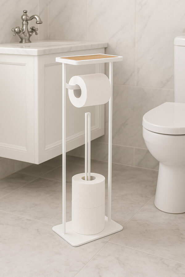 Suport hartie igienica 5Five cu raft depozitare, otel, 18x12x59 cm, alb - imagine 4