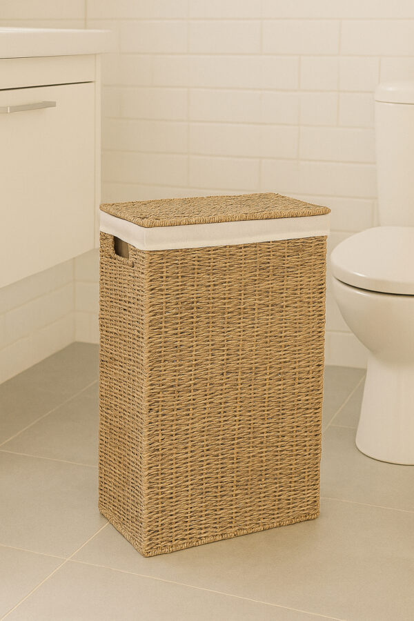 Cos rufe 5Five din trestie impletita, cadru metalic, 40 litri, 37x22x55 cm, maro - imagine 9