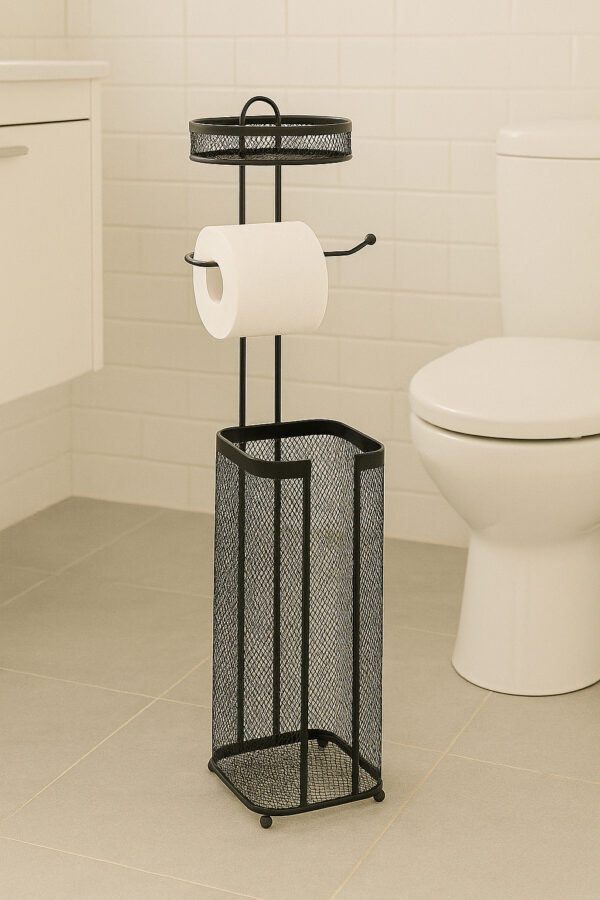 Suport hartie igienica 5Five Mayaj cu spatiu depozitare, otel, 17x16x73 cm, negru - imagine 4