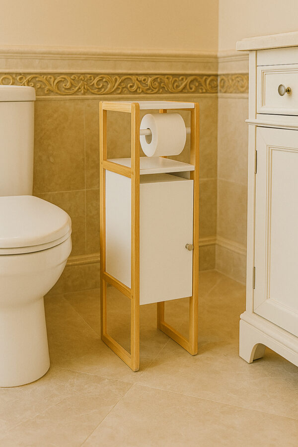 Suport hartie igienica 5Five Natureo cu dulapior, MDF, 33x20x80 cm, alb - imagine 3