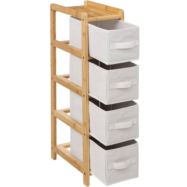 Dulap 5Five Tidy Box cu 5 rafturi, carton presat si bambus, 33x19x78 cm, bej - imagine 4