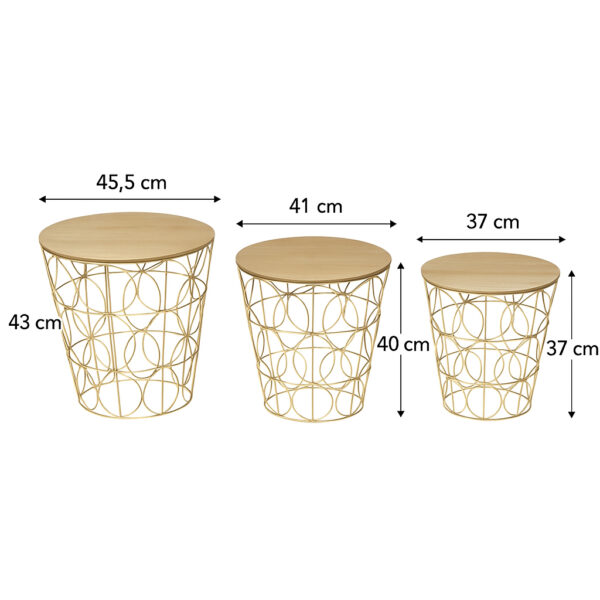 Set 3 masute cafea Atmosphera Kumi, structura metal, diametru 37, 41 si 46 cm, auriu - imagine 2