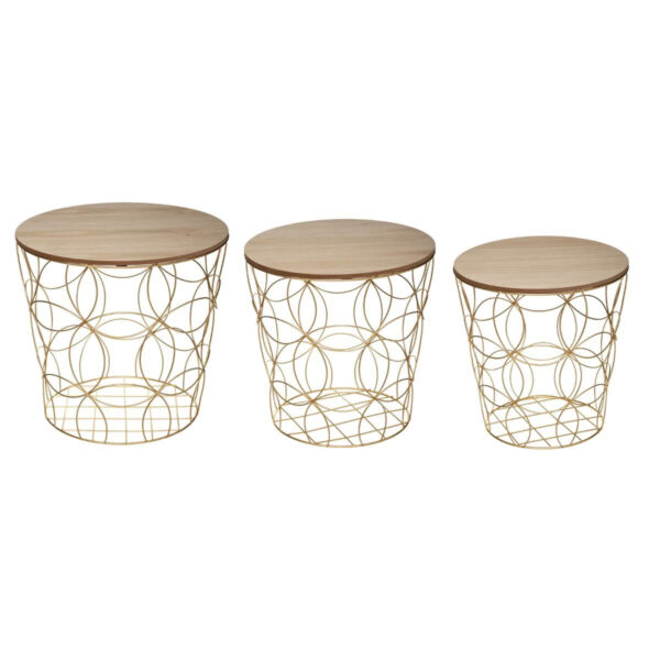 Set 3 masute cafea Atmosphera Kumi, structura metal, diametru 37, 41 si 46 cm, auriu