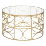 Masa cafea Atmosphera Artifice rotunda, sticla si metal, 71x41 cm, auriu