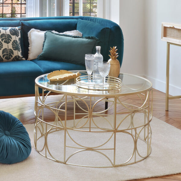 Masa cafea Atmosphera Artifice rotunda, sticla si metal, 71x41 cm, auriu - imagine 4