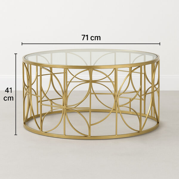 Masa cafea Atmosphera Artifice rotunda, sticla si metal, 71x41 cm, auriu - imagine 5