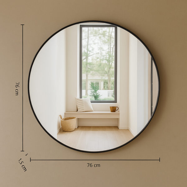 Oglinda rotunda Atmosphera Alice, rama aluminiu subtire, 76 cm, negru - imagine 5