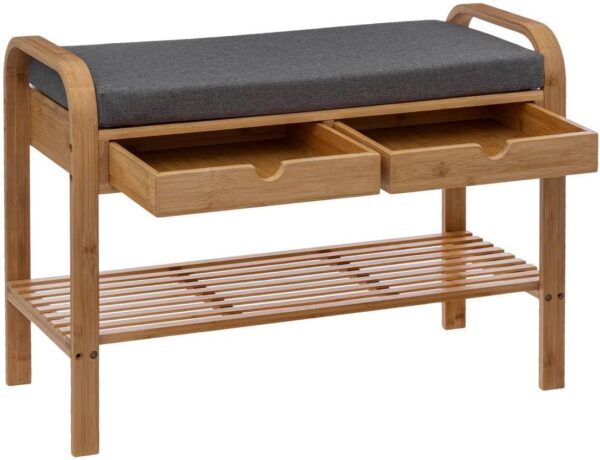 Banca suport pantofi 5Five cu 2 sertare, bambus, 74x34x55 cm, bej - imagine 4