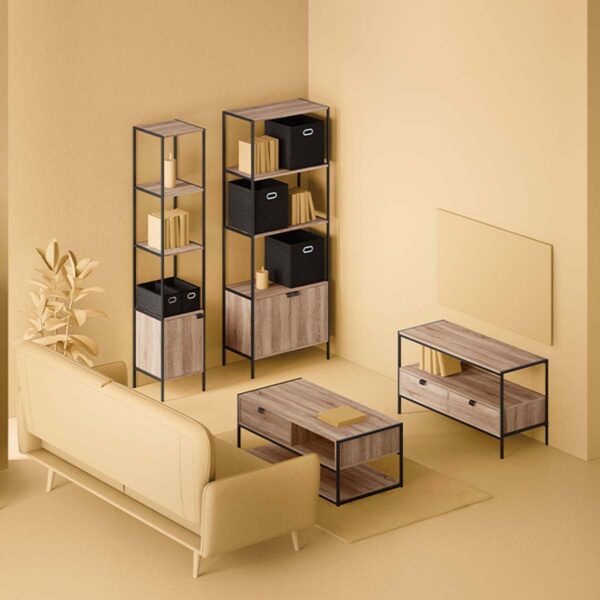 Masuta cafea 5Five Aliaj cu design rectangular, finisaj stejar, 100x40x50 cm, bej - imagine 2