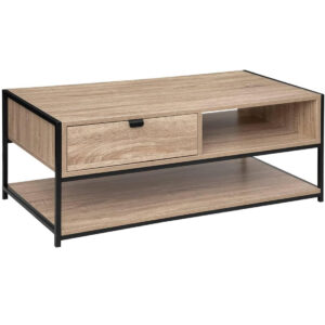 Masuta cafea 5Five Aliaj cu design rectangular, finisaj stejar, 100x40x50 cm, bej