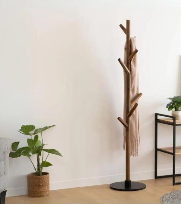 Cuier Atmosphera Wild cu 7 agatatori, lemn si MDF, 39x39x178 cm, maro - imagine 3