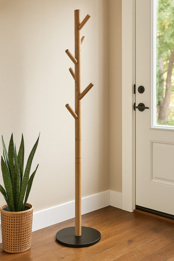 Cuier Atmosphera Wild cu 7 agatatori, lemn si MDF, 39x39x178 cm, maro - imagine 5
