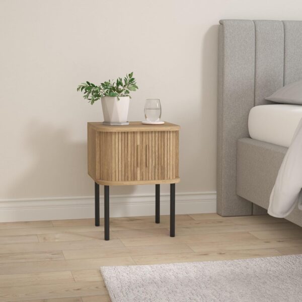 Noptiera Atmosphera Colva cu 2 usi, MDF si picioare metalice, 40x40x53 cm, bej - imagine 4