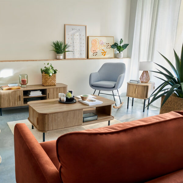 Noptiera Atmosphera Colva cu 2 usi, MDF si picioare metalice, 40x40x53 cm, bej - imagine 5