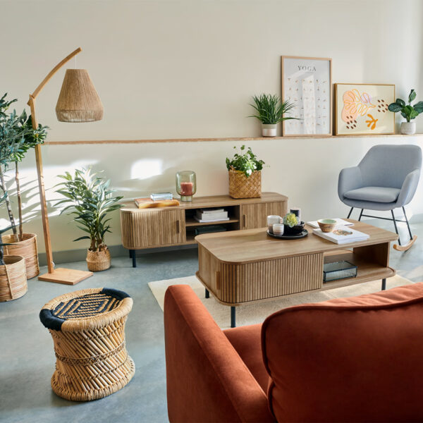 Masuta de cafea Atmosphera Colva cu 2 usi glisante, MDF si otel, 120x60x41 cm, bej - imagine 2
