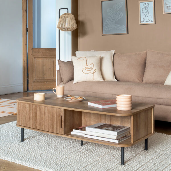 Masuta de cafea Atmosphera Colva cu 2 usi glisante, MDF si otel, 120x60x41 cm, bej - imagine 3