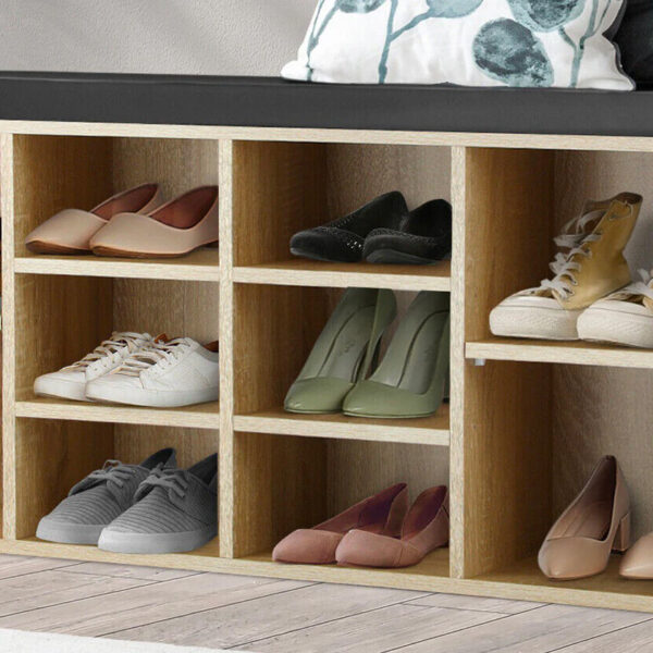 Banca depozitare pantofi 5Five, pentru 8 perechi, sezut tapitat, rafturi detasabile, 105x34x49 cm, bej - imagine 6