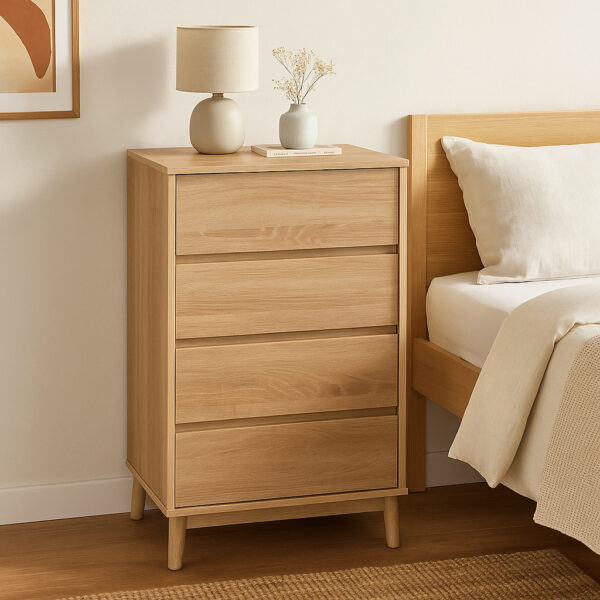 Noptiera Abana cu 4 sertare, PAL si MDF, 60x40x107 cm, bej - imagine 4