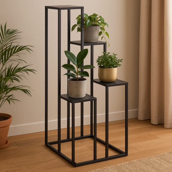 Suport plante Atmosphera cu 4 niveluri, structura metalica, 36x36x87 cm, negru - imagine 4