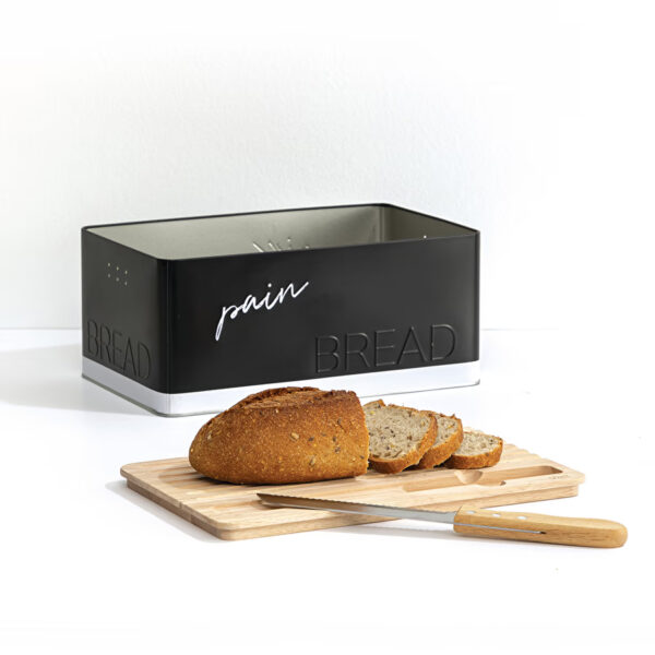 Cutie paine 5Five Color Edition cu capac din lemn, include cutit, 33x21x15 cm, negru - imagine 2