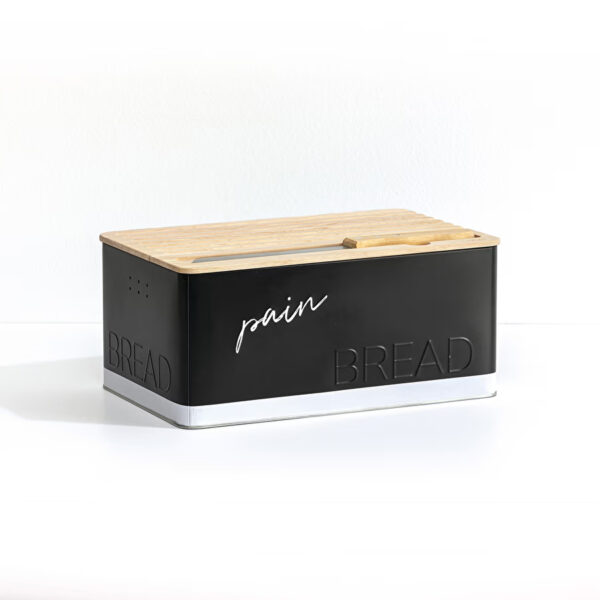Cutie paine 5Five Color Edition cu capac din lemn, include cutit, 33x21x15 cm, negru - imagine 3