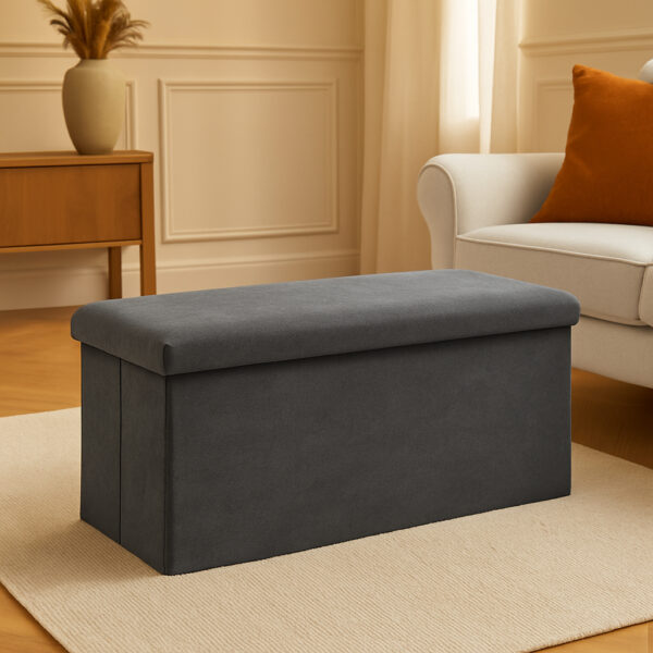 Taburet pliabil Atmosphera Lilou cu spatiu depozitare 80L, 76x38x38 cm, gri - imagine 4