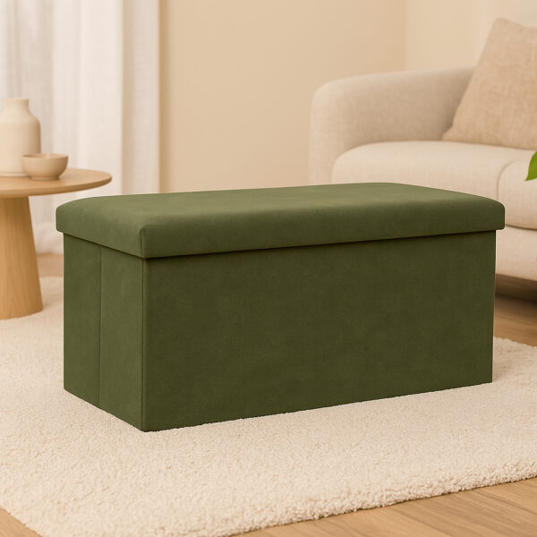 Taburet pliabil Atmosphera Lilou cu spatiu depozitare 80L, 76x38x38 cm, verde khaki - imagine 6