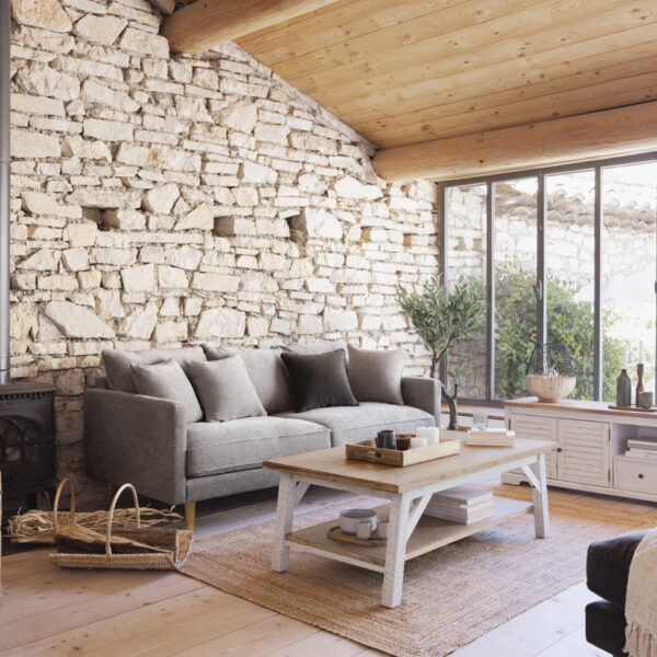 Masuta cafea Atmosphera Olbia cu 2 blaturi, MDF si acacia, 120x70x45 cm, alb - imagine 2
