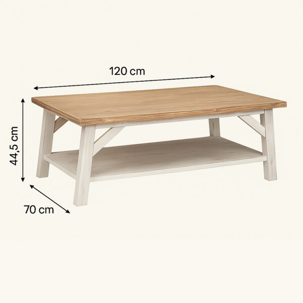 Masuta cafea Atmosphera Olbia cu 2 blaturi, MDF si acacia, 120x70x45 cm, alb - imagine 5