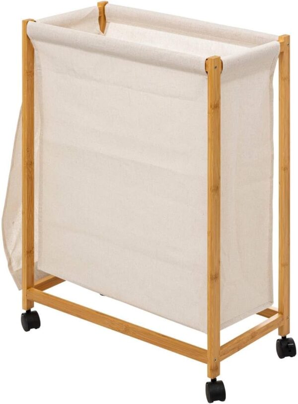 Cos rufe 5Five Bambou pe roti, cadru bambus, 52 litri, 55x28x80 cm, bej - imagine 2
