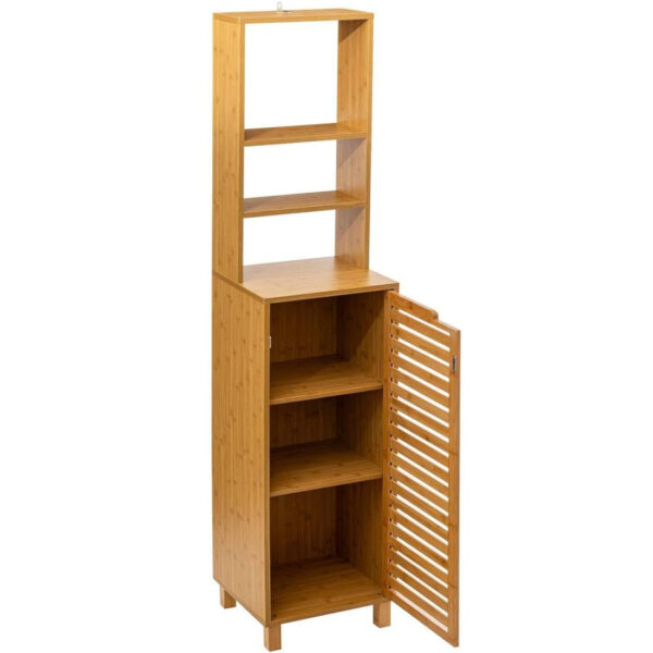 Dulap baie 5Five Sicela cu usa si rafturi, bambus, 38x33x168 cm, natur - imagine 6