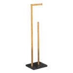 Suport hartie igienica 5Five Lea cu spatiu depozitare, bambus, 22x18x78 cm, negru si maro
