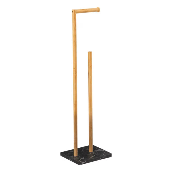 Suport hartie igienica 5Five Lea cu spatiu depozitare, bambus, 22x18x78 cm, negru si maro