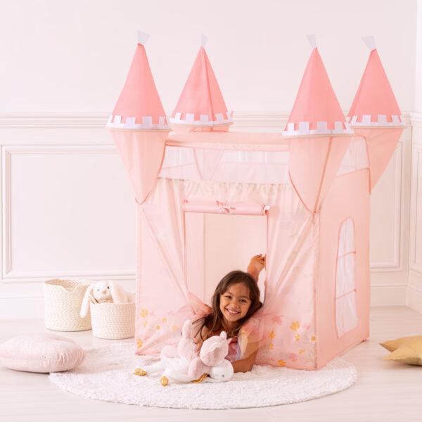 Cort copii Atmosphera tip castel, pop-up cu ferestre si usa, 130x78x78 cm, roz - imagine 2