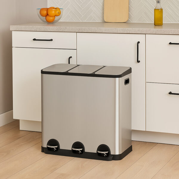 Cos gunoi 5Five Ariane, colectare selectiva, 3 compartimente 18L, inox, 61x36x62 cm, gri - imagine 3