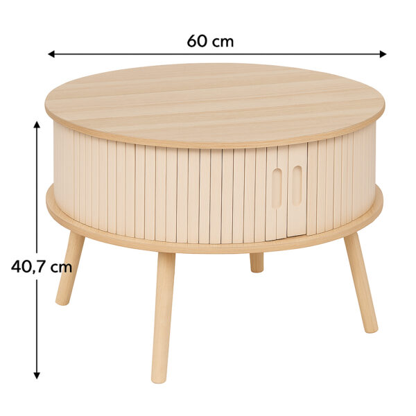 Masuta cafea rotunda Atmosphera Nysos cu usi glisante si raft, 60x40 cm, crem natur - imagine 2