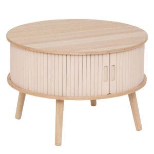 Masuta cafea rotunda Atmosphera Nysos cu usi glisante si raft, 60x40 cm, crem natur