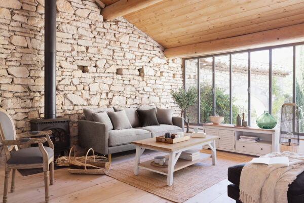 Masuta cafea Atmosphera Olbia cu 2 blaturi, MDF si acacia, 120x70x45 cm, alb - imagine 6