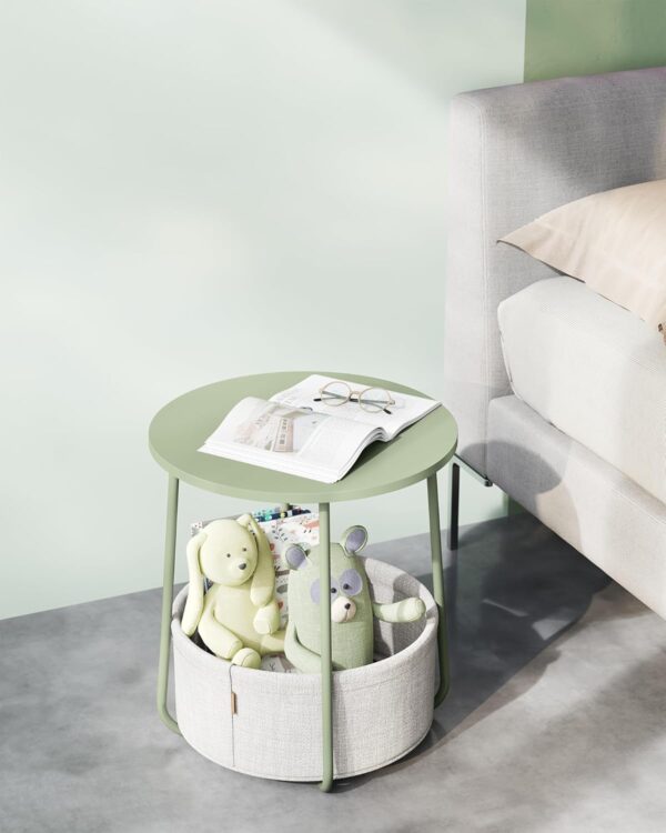 VASAGLE Masuta de cafea rotunda cu cos de stofa, stil modern, 45x50cm, verde cu crem - imagine 2
