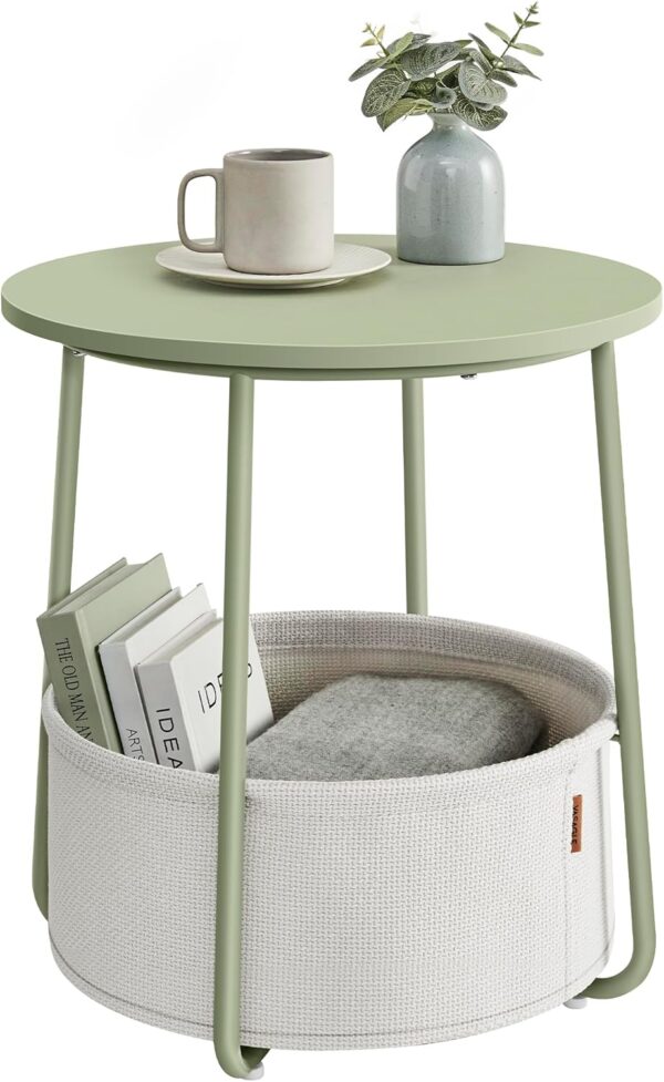 VASAGLE Masuta de cafea rotunda cu cos de stofa, stil modern, 45x50cm, verde cu crem - imagine 3