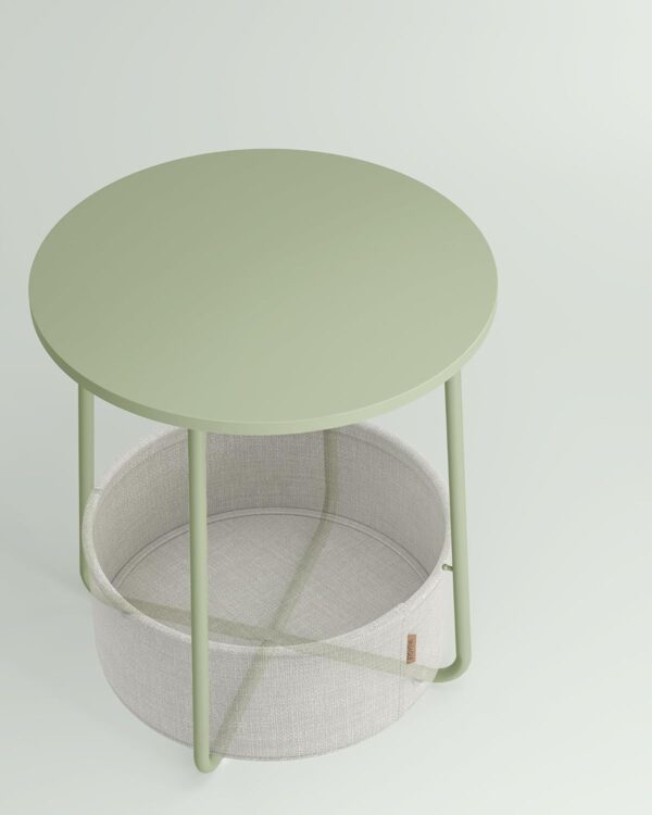 VASAGLE Masuta de cafea rotunda cu cos de stofa, stil modern, 45x50cm, verde cu crem - imagine 4