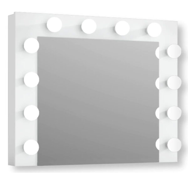 Oglinda machiaj cu 12 becuri LED, lumina neutra, 80x10x65 cm, alb