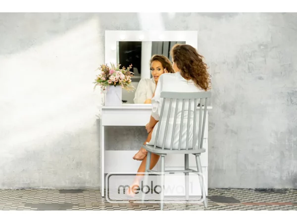 Masa de toaleta si machiaj Hollywood cu oglinda LED si 4 sertare, 94x43x140 cm, alb mat - imagine 2