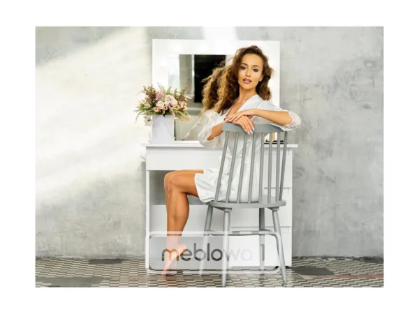 Masa de toaleta si machiaj Hollywood cu oglinda LED si 4 sertare, 94x43x140 cm, alb mat - imagine 14
